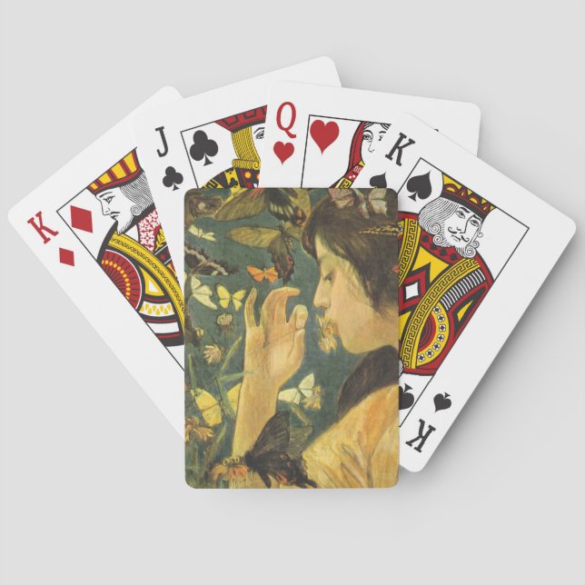 Young Woman With Beautiful Butterflies Playing Cards (Back)