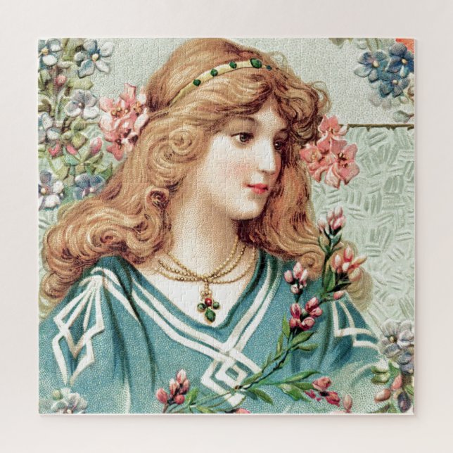 Young Woman with Flowers  Vintage Print Jigsaw Puzzle (Vertical)
