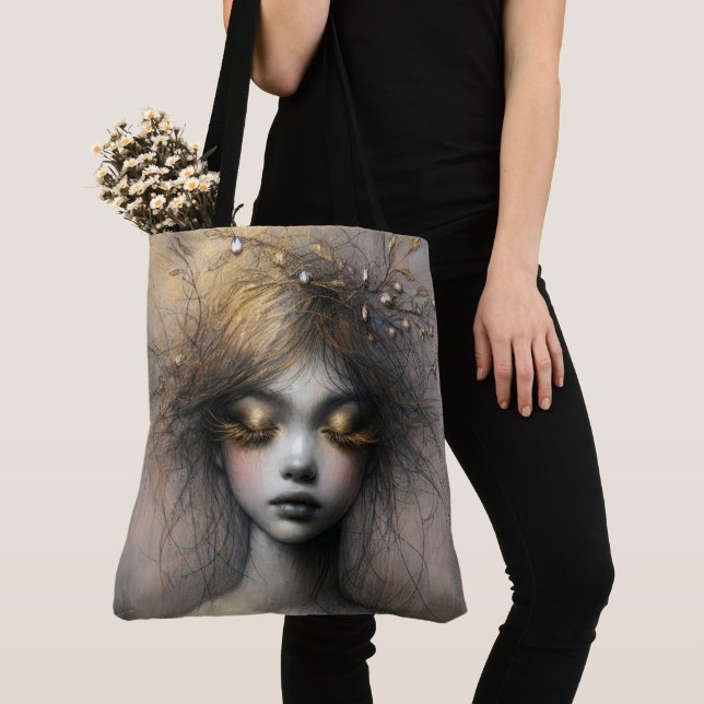 Young Woman With Gold Eyelashes Tote Bag (Close Up)