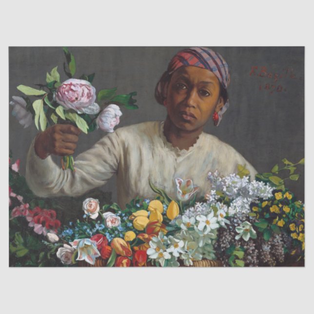 Young Woman with Peonies by Frederic Bazille Tissue Paper (Front)