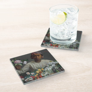 Young Woman with Peonies Frédéric Bazille Glass Coaster