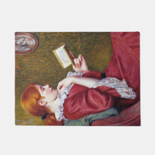 Young Woman With Red Hair Reading a Good Book Doormat