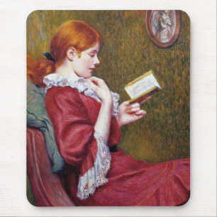 Young Woman With Red Hair Reading a Good Book Mouse Mat
