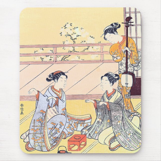 Young Women Playing Kitsune-ken Mouse Mat (Front)