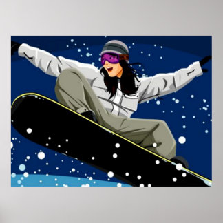 Young Women Snowboarding Poster