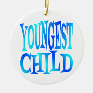 Youngest Child Text in Blue Ceramic Tree Decoration