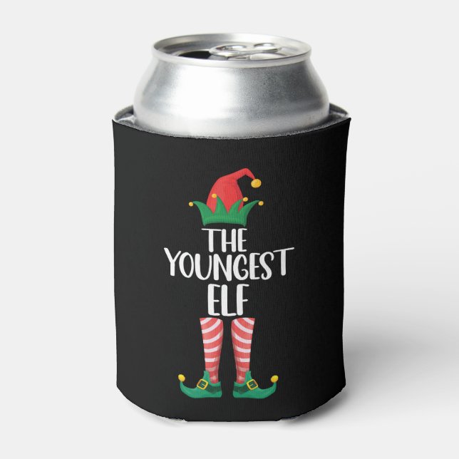 Youngest Elf Matching Family Christmas Party Can Cooler (Can Front)