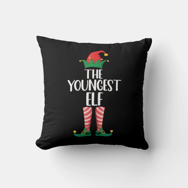 Youngest Elf Matching Family Christmas Party Cushion (Front)
