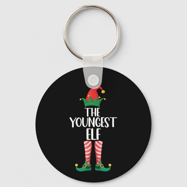 Youngest Elf Matching Family Christmas Party Key Ring (Front)