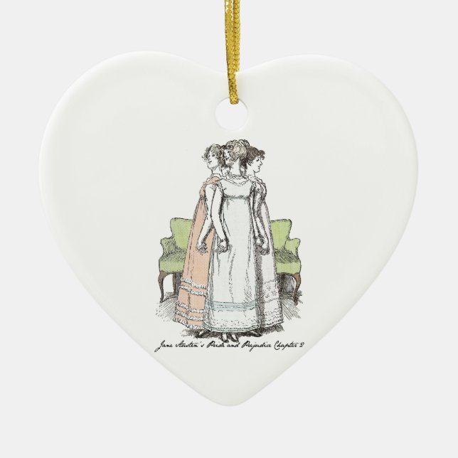 Youngest & Tallest, Jane Austen Pride and Prejudic Ceramic Tree Decoration (Front)