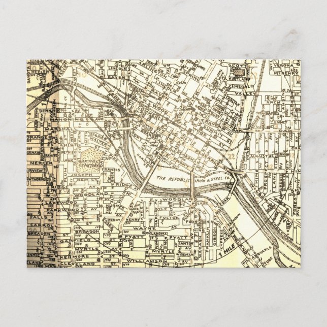 Youngstown, OH Vintage Map Postcard (Front)