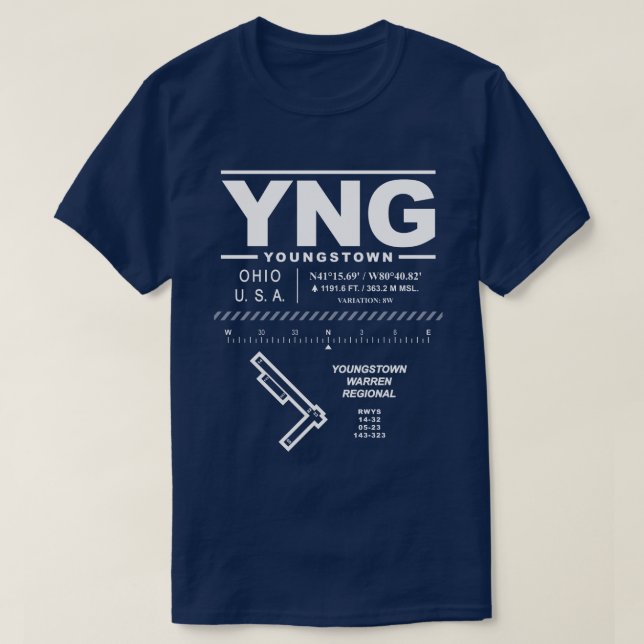 Youngstown Warren Regional Airport YNG T-Shirt (Design Front)