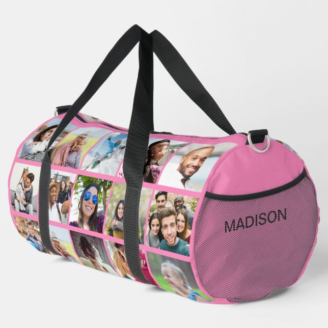 YOUR 15 Photos & Name Custom Duffle Bag (Right Corner)