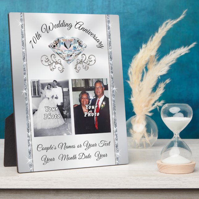 Your 1, 2 Photo 70th Anniversary Gifts for Parents Plaque (Side)