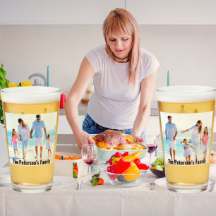 Your 2 Family Photos Custom Name Text Print on Glass