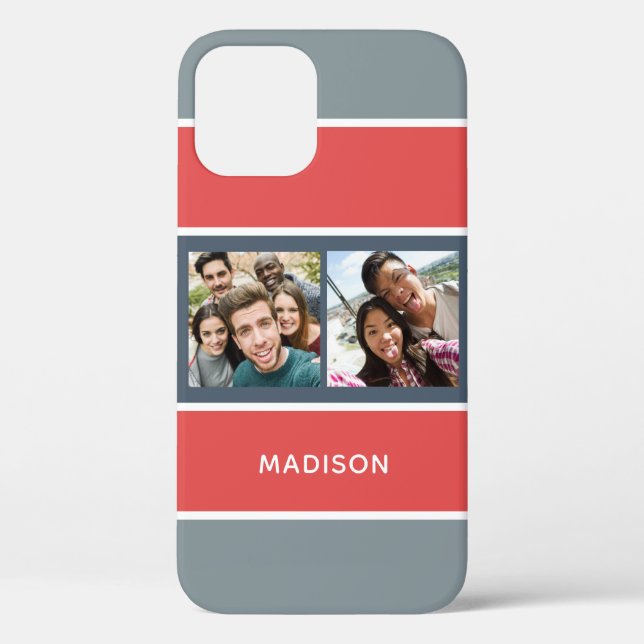 YOUR 2 PHOTOS & NAME Stripes Pattern phone cases (Back)
