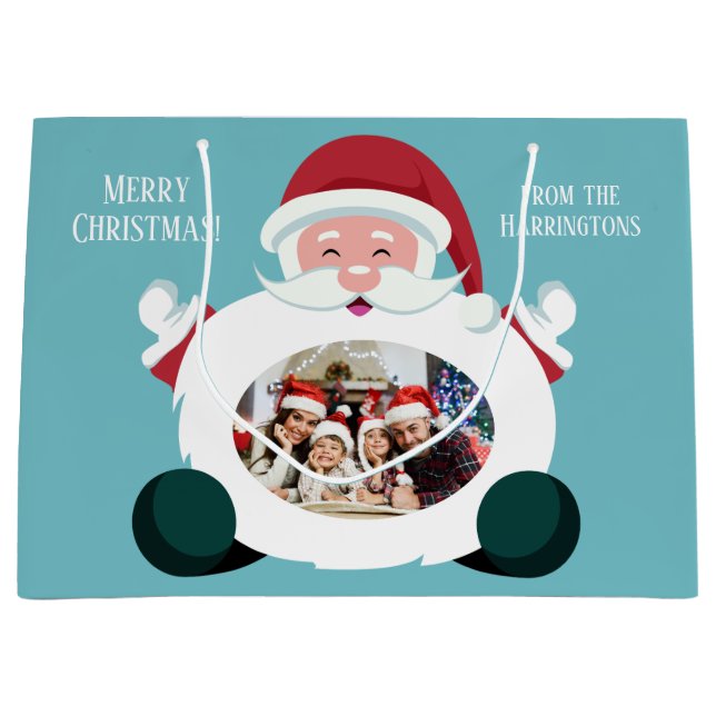 YOUR 2 photos & text custom Santa gift bag (Front)