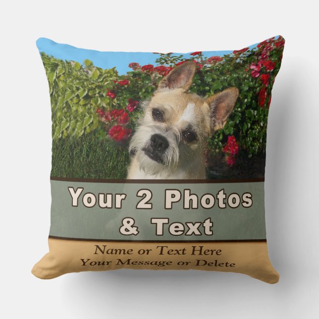 Your 2 Pictures, Text Personalised Photo Pillows (Front)