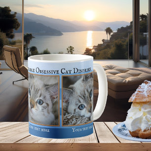 Your 3 Cute Cat Photos Blue Striped Mug
