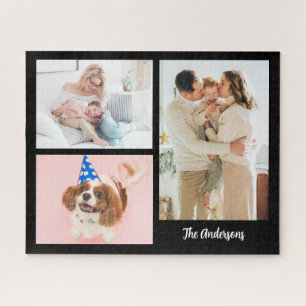 Your 3 Family Photos & Name on Black Jigsaw Puzzle
