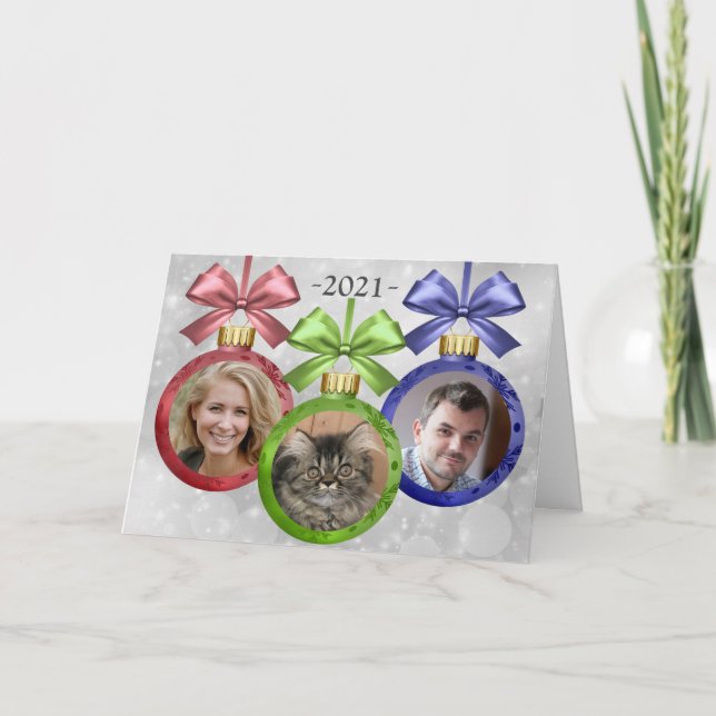Your 3 Photos Ornament Folded Holiday Card (RGB) (Front)