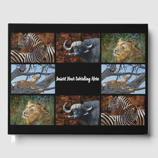YOUR 4 photo collage with text safari animal Guest Book