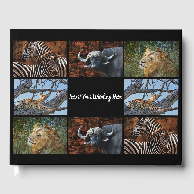 YOUR 4 photo collage with text safari animal Guest Book (Front)