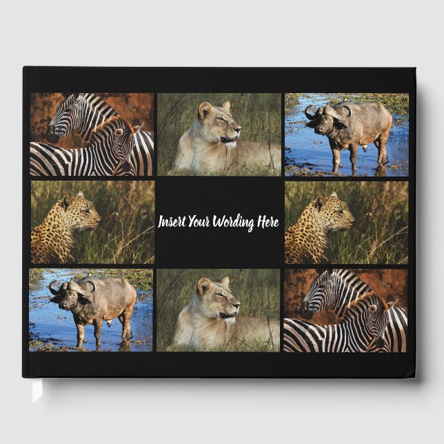 YOUR 4 photo collage with text safari game lodge Guest Book (Front)