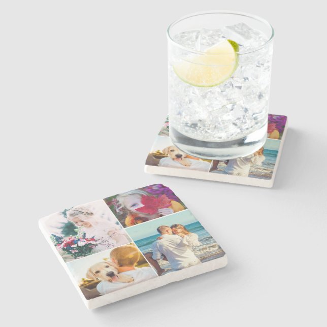 Your 4 Photo Rounded Marble Stone Coaster (Side)