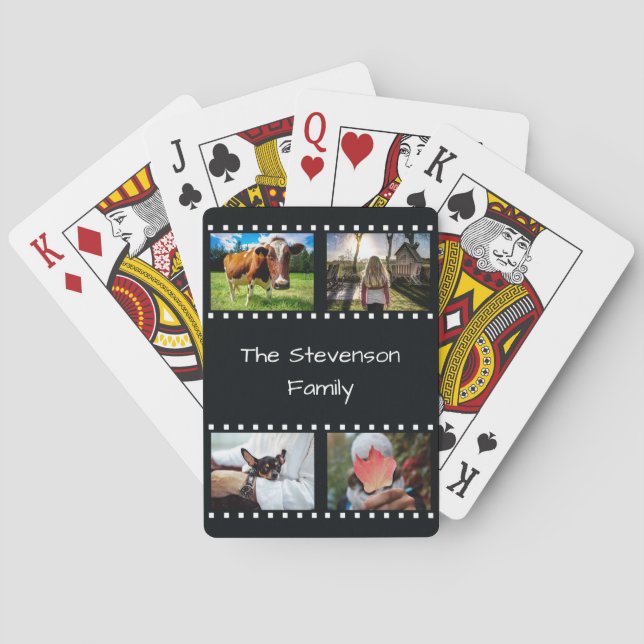 YOUR 4 PHOTOS in a film strip custom playing cards (Back)