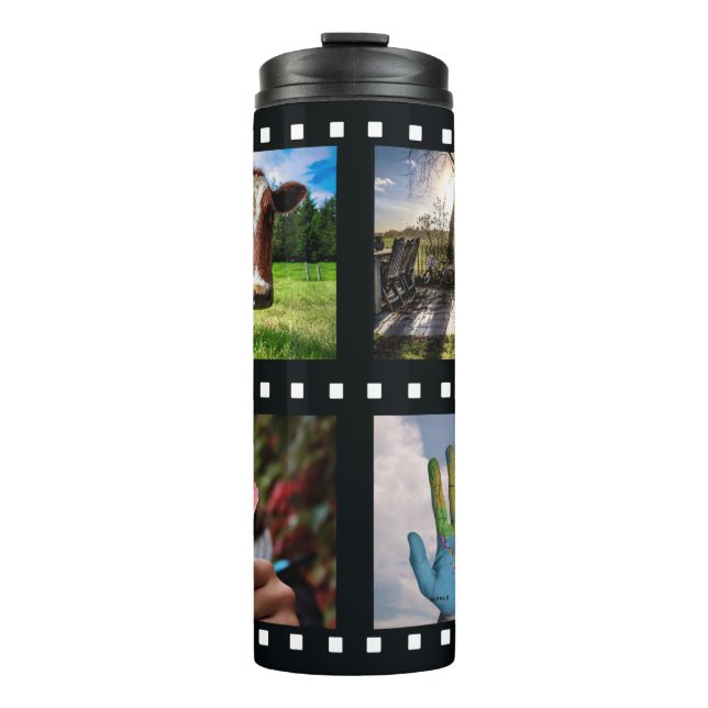 YOUR 4 PHOTOS in a film strip custom tumbler (Front)