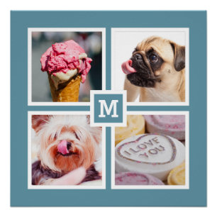 YOUR 4 PHOTOS & MONOGRAM custom poster
