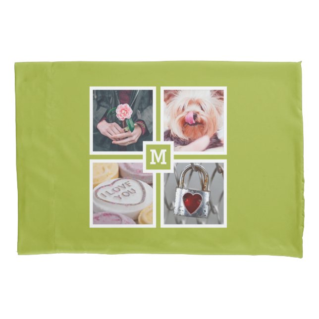 YOUR 4 PHOTOS & MONOGRAM reversible pillow case (Front)