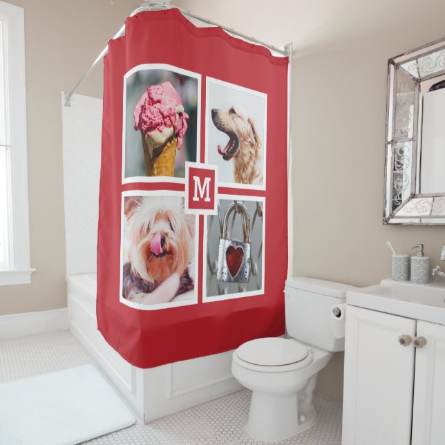 YOUR 4 PHOTOS & MONOGRAM shower curtain (In Situ)