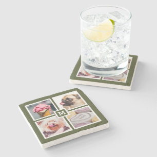 YOUR 4 PHOTOS & MONOGRAM stone coasters