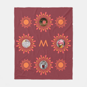 YOUR 4 PHOTOS & MONOGRAM Sun / Flower custom throw Fleece Blanket