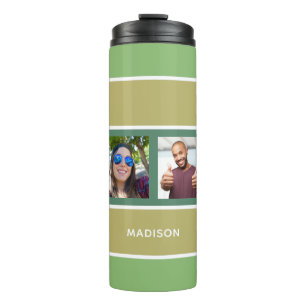YOUR 4 PHOTOS & NAME Stripes Pattern tumbler