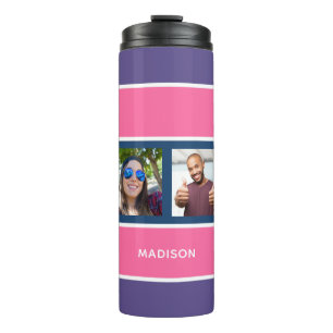 YOUR 4 PHOTOS & NAME Stripes Pattern tumbler