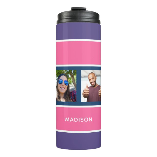YOUR 4 PHOTOS & NAME Stripes Pattern tumbler (Front)