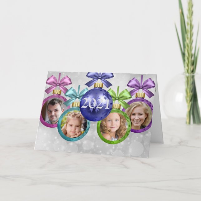 Your 4 Photos Ornaments Folded Holiday Card (Front)