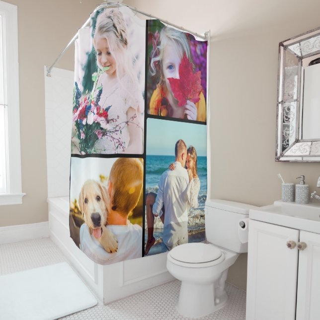 Your 4 Photos Rounded Frame Shower Curtain (In Situ)
