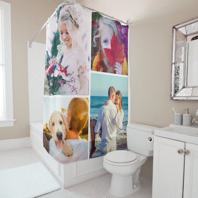 Your 4 Photos Rounded Frame Shower Curtain (In Situ)