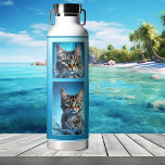 Your 4 Photos Turquoise Blue Water Bottle<br><div class="desc">Water bottle featuring your 4 photos on a turquoise blue gradient design. The "We love you" can be deleted if you prefer custom texts. You can also leave the current cat images in place if you are a cat lover! Nice for a cat mum :-)</div>