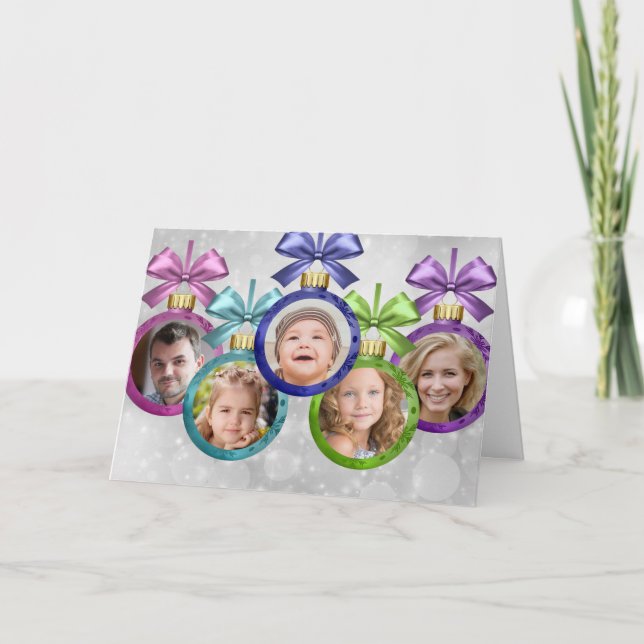 Your 5 Photos Ornaments Folded Holiday Card (Front)