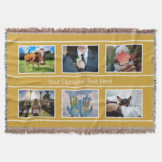 YOUR 6 PHOTOS & TEXT throw blanket (Front)