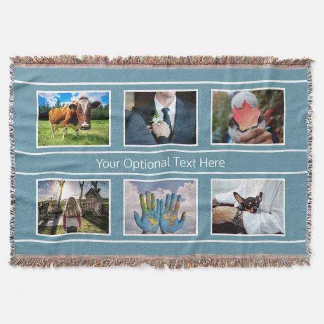 YOUR 6 PHOTOS & TEXT throw blanket (Front)