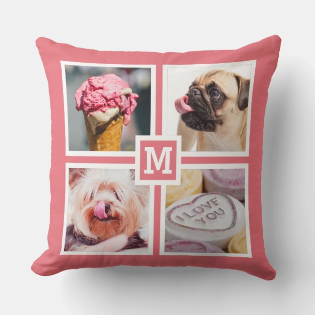 YOUR 8 PHOTOS & MONOGRAM throw pillow (Front)