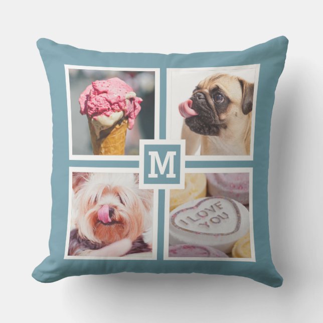 YOUR 8 PHOTOS & MONOGRAM throw pillow (Front)