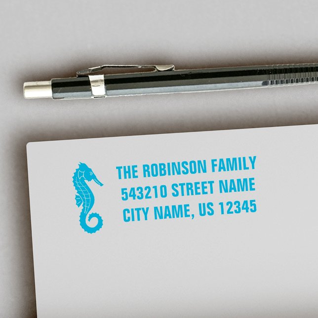 Your Address or Text Stylish Seahorse Pick Colour Self-inking Stamp (Creator Uploaded)