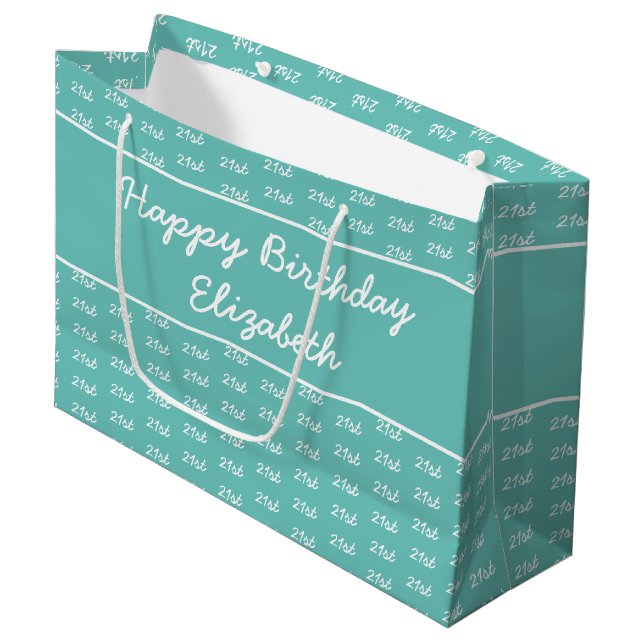Your Age Number Pattern - Teal & White Large Gift Bag (Front Angled)